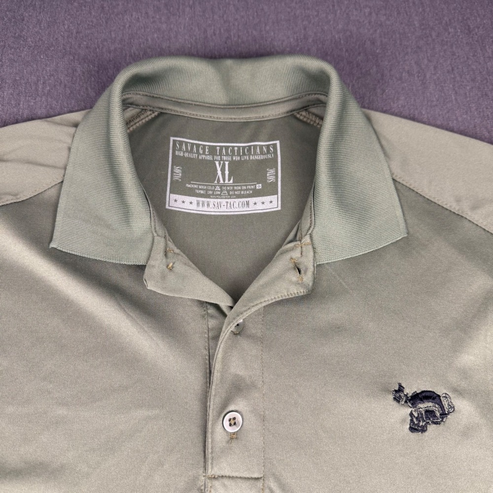 Savage Tacticians Mens XL Olive Green Tactical Performance Polo Shirt Skull Logo